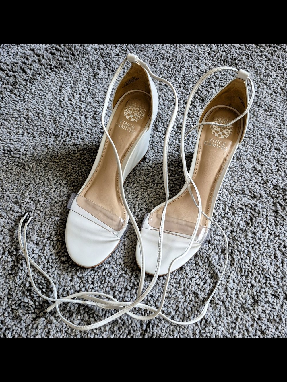 Vince Camuto Stassia White Clear Strap Lace Up Wedge Sandals Size 7.5